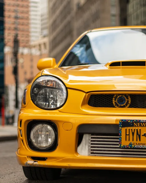 yellow WRX, city block